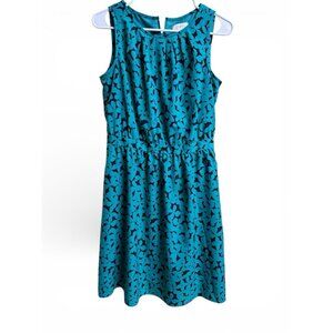 LOFT Petites Teal Print Sleeveless Dress Womens 10P